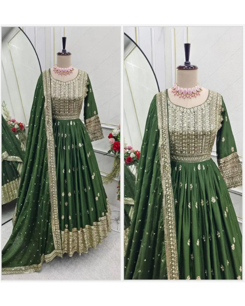 Emerald Green Zari-Work Georgette Anarkali Suite